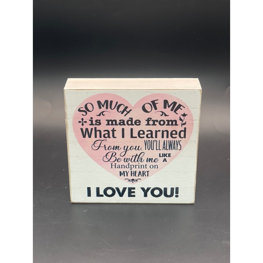 I Love You Wooden Block Sign Heart Handprint Sentiment Shelf Sitter 5.5x5.5